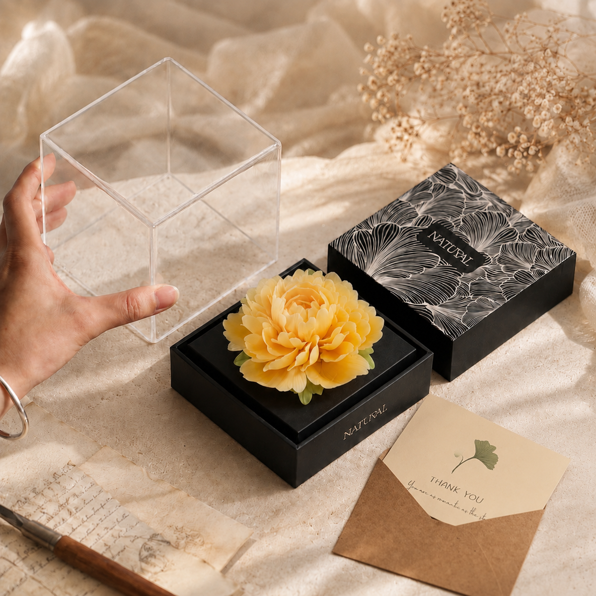 Handmade Golden Ceramic Peony Flower, Everlasting Flower Sculpture