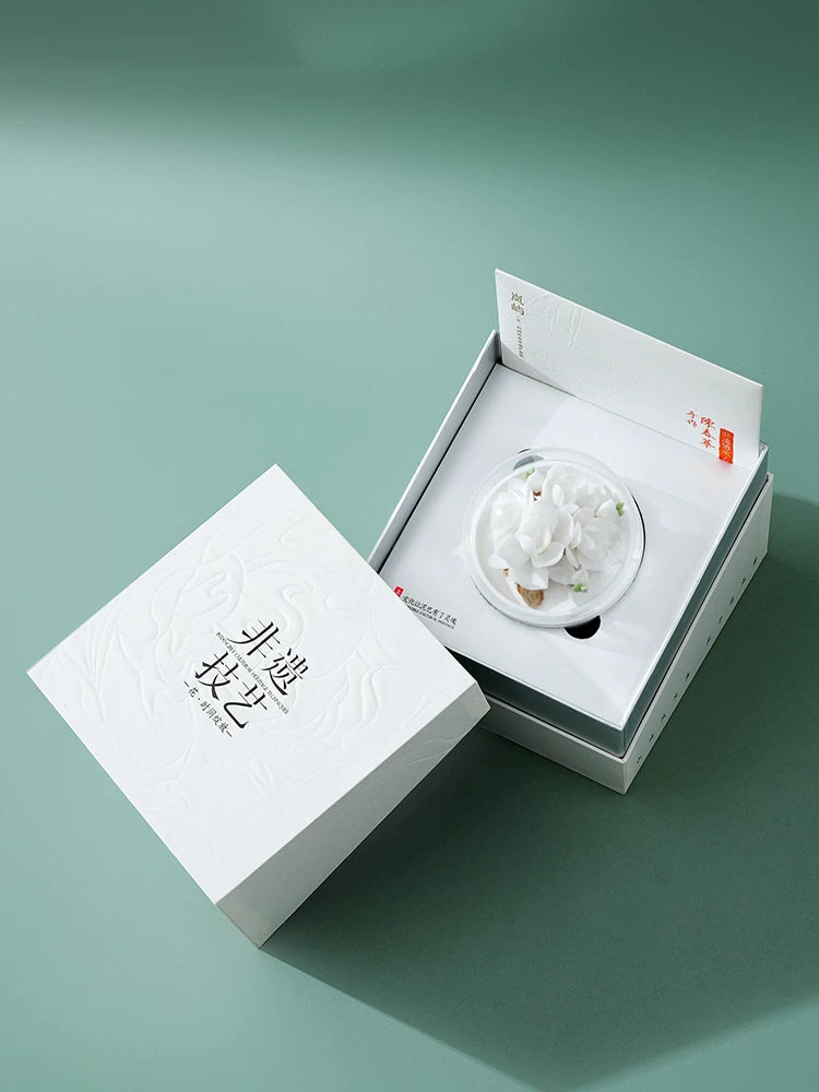 Lanyu Aromatherapy Gift Box [Shanghai Cultural Creative] White Magnolia Porcelain Flower Fire-Free Fragrance Expander for Customers and Friends Birthday Gift