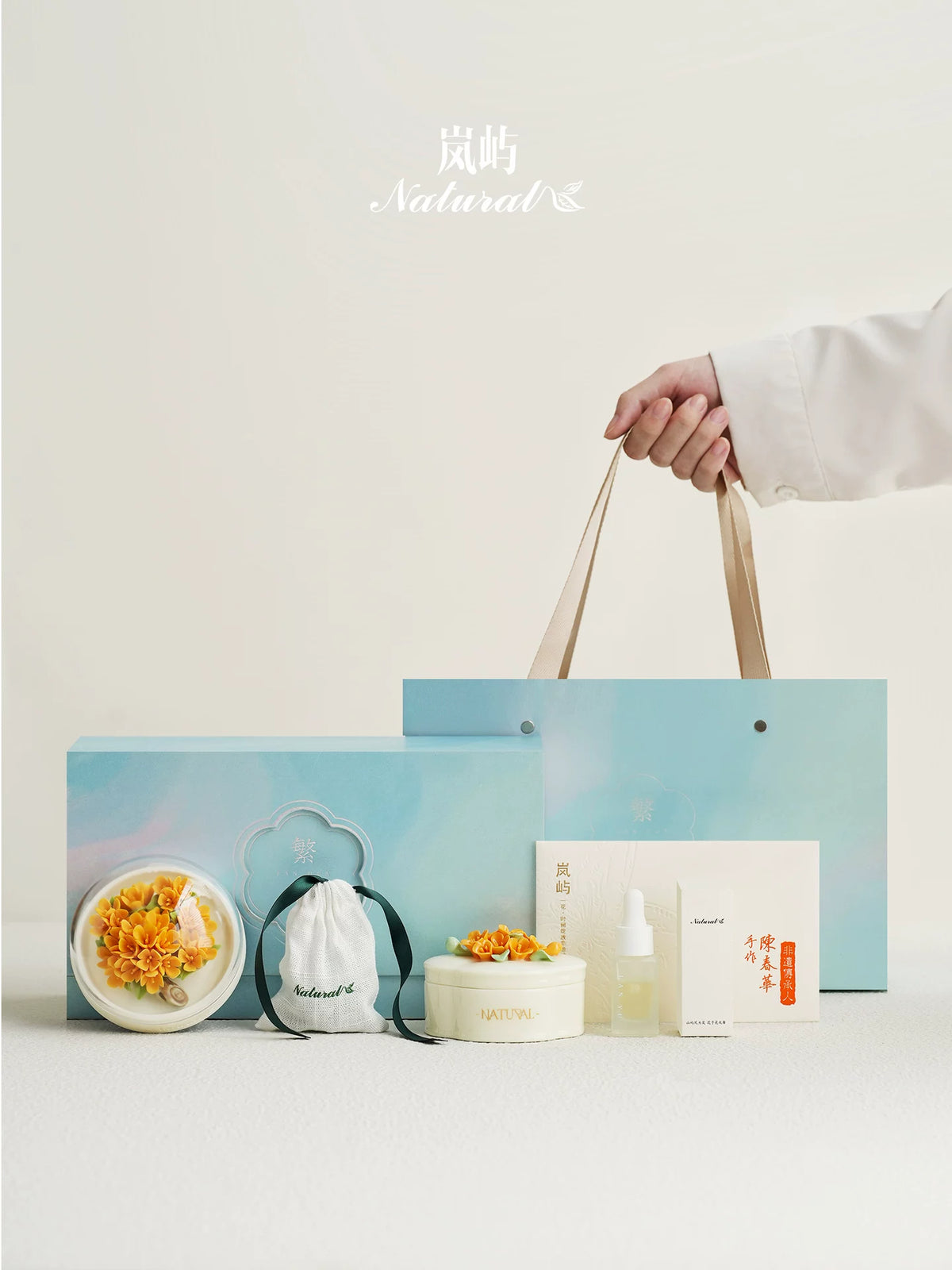 Hand‑Pinched Osmanthus Ceramic‑Flower | Spar Diffuser Jewelry Box Gift Set