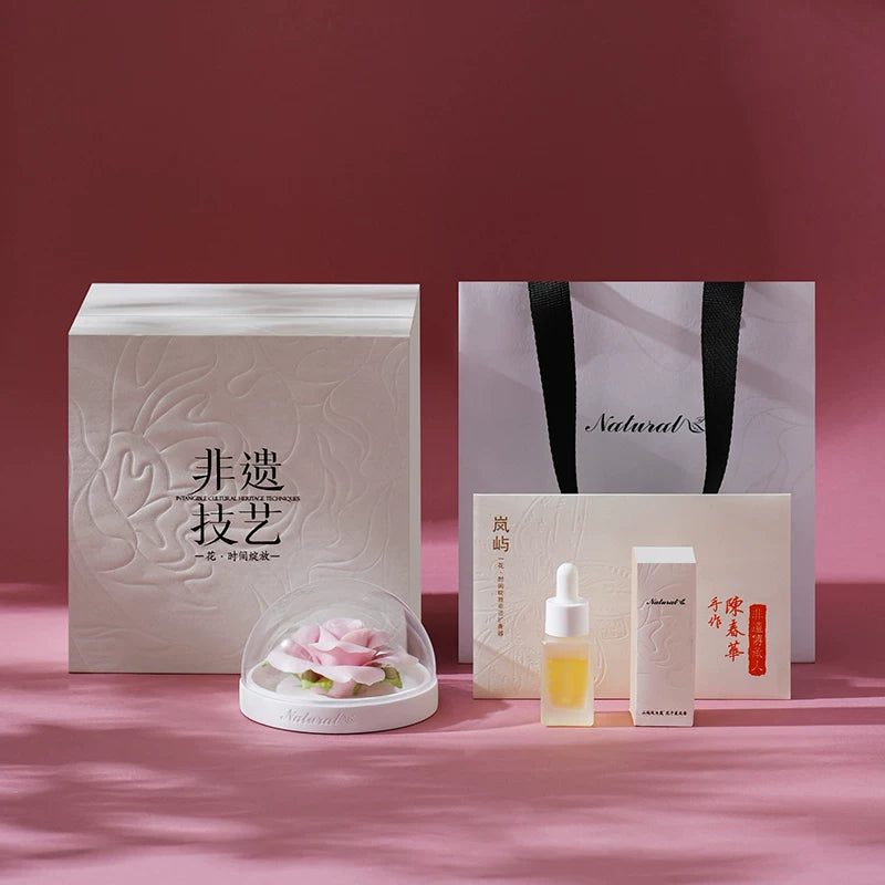 Hand‑crafted Pink Rose Porcelain Flower Fire‑Free Fragrant Stone Aromatherapy Gift Box