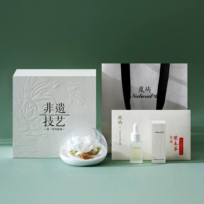 Lanyu Aromatherapy Gift Box [Shanghai Cultural Creative] White Magnolia Porcelain Flower Fire-Free Fragrance Expander for Customers and Friends Birthday Gift