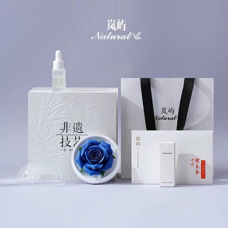 Lanyu Rose Flower Aromatherapy Gift Box Blue Fairy Princess Ceramic Hand-Held Porcelain Flower Birthday Gift for Girlfriend Girlfriend Friend