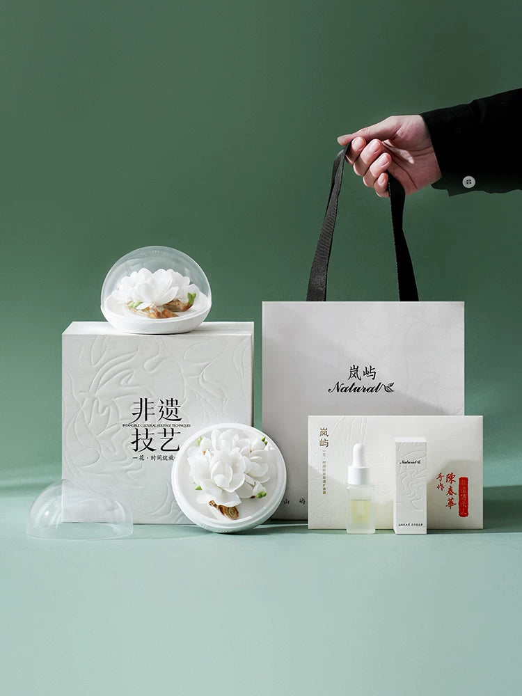 Lanyu Aromatherapy Gift Box [Shanghai Cultural Creative] White Magnolia Porcelain Flower Fire-Free Fragrance Expander for Customers and Friends Birthday Gift