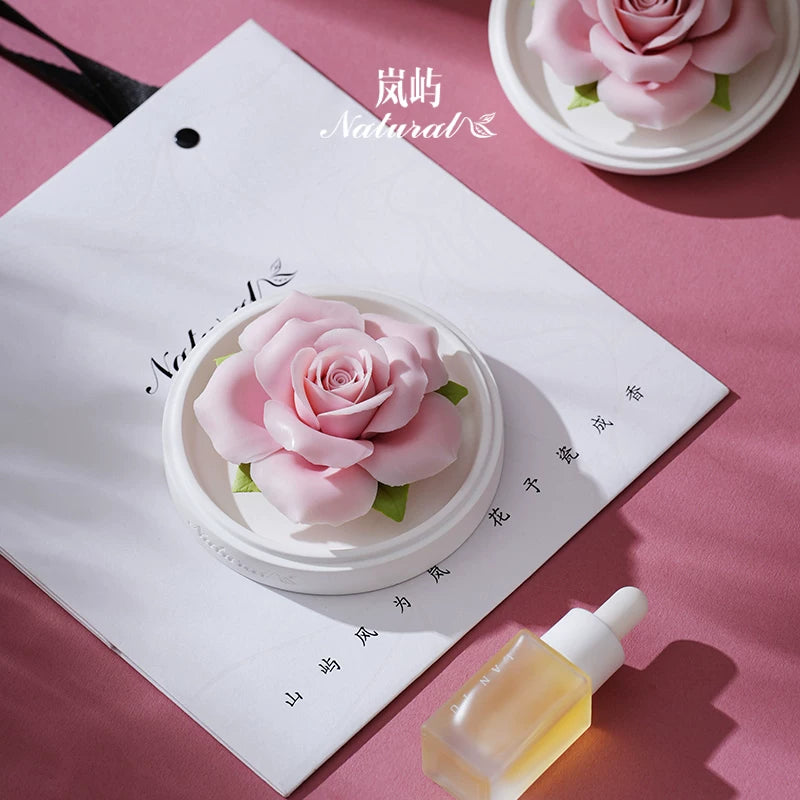 Hand‑crafted Pink Rose Porcelain Flower Fire‑Free Fragrant Stone Aromatherapy Gift Box