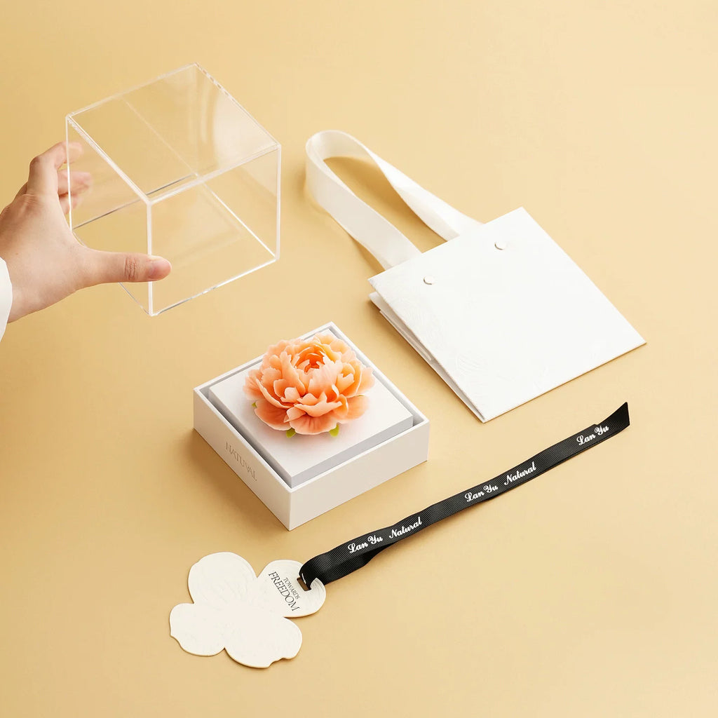 Hand‑Pinched Square Peony Flameless Aromatherapy Gift Box