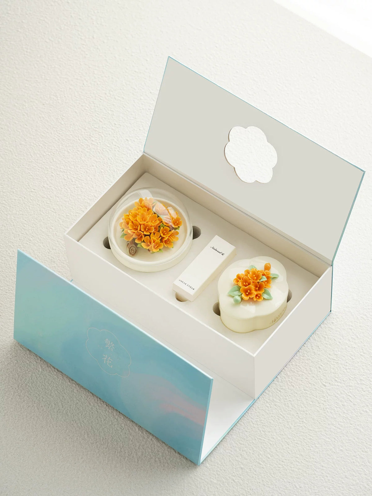 Hand‑Pinched Osmanthus Ceramic‑Flower | Spar Diffuser Jewelry Box Gift Set
