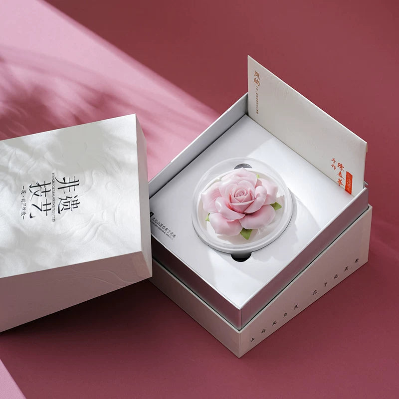 Hand‑crafted Pink Rose Porcelain Flower Fire‑Free Fragrant Stone Aromatherapy Gift Box