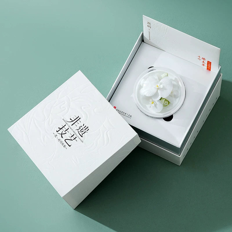 Hand‑crafted White Phalaenopsis Porcelain Flower Fragrant Stone Aromatherapy Gift Box