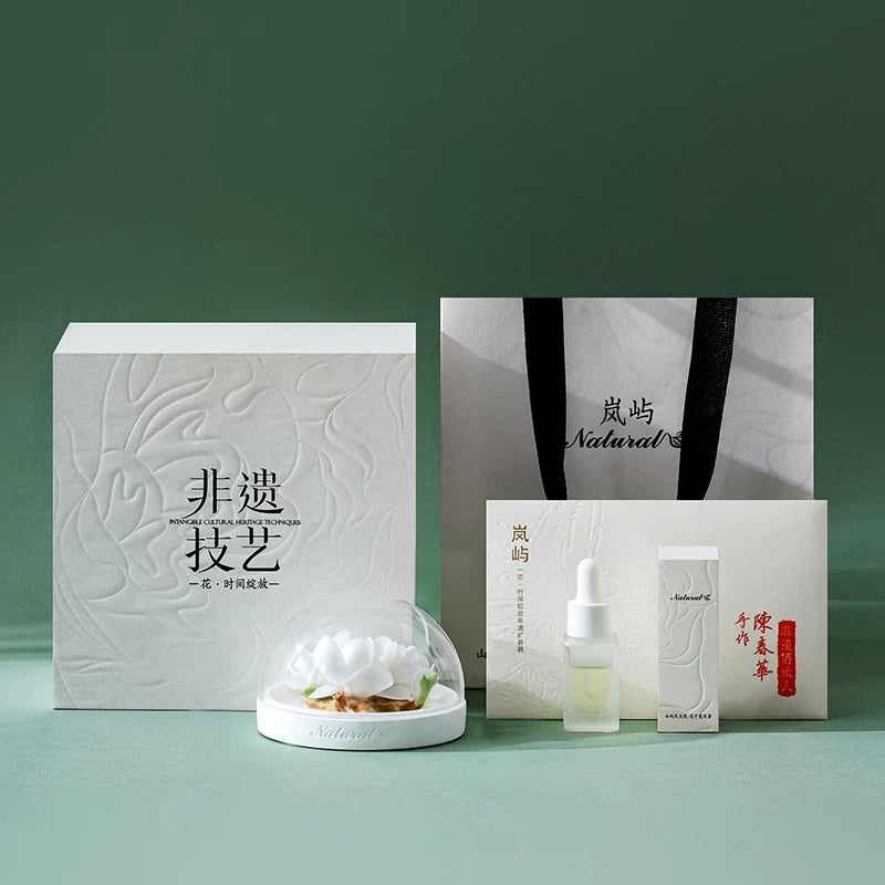 Lanyu Aromatherapy Gift Box [Shanghai Cultural Creative] White Magnolia Porcelain Flower Fire-Free Fragrance Expander for Customers and Friends Birthday Gift