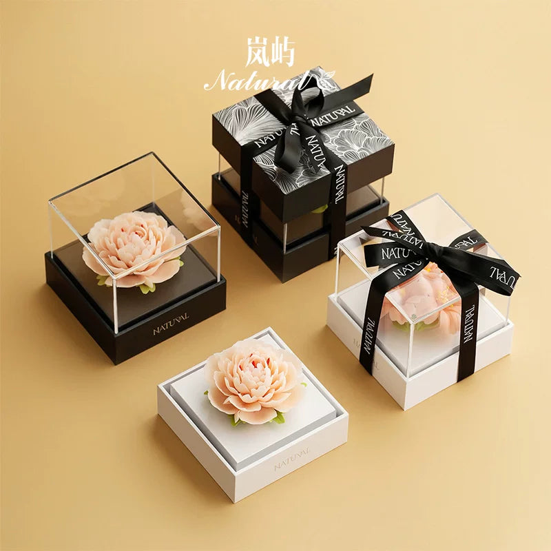 Hand‑Pinched Square Peony Flameless Aromatherapy Gift Box
