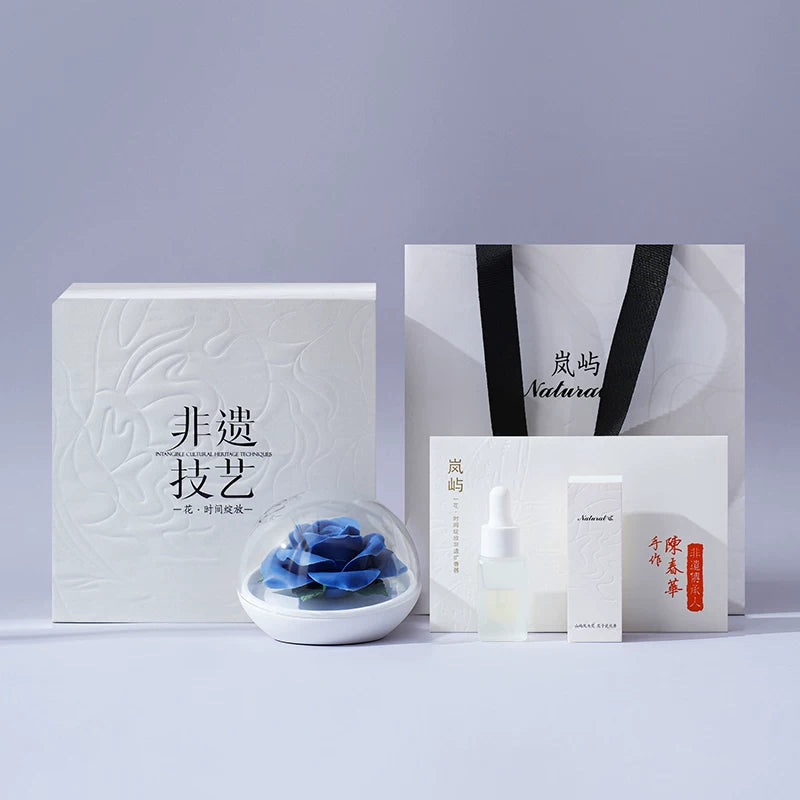 Lanyu Rose Flower Aromatherapy Gift Box Blue Fairy Princess Ceramic Hand-Held Porcelain Flower Birthday Gift for Girlfriend Girlfriend Friend