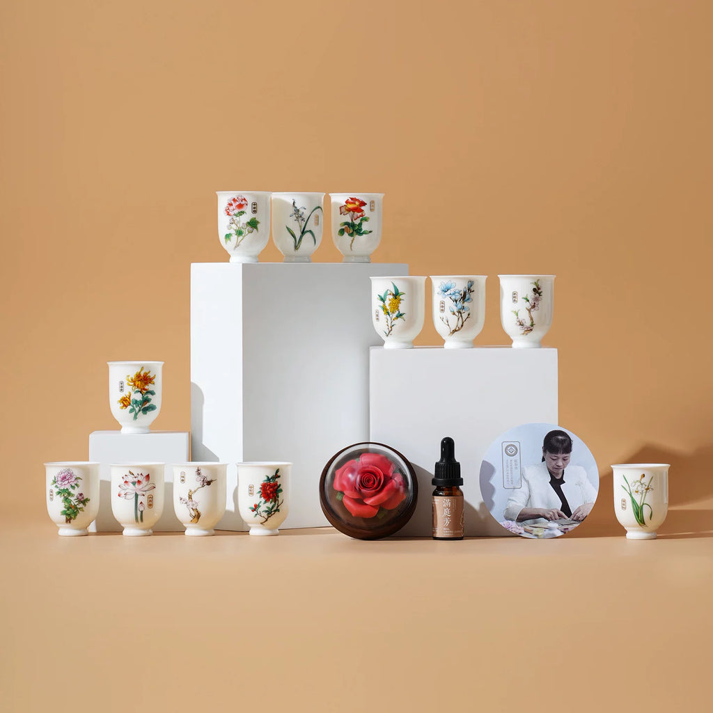 Lanyu [Twelve Flower Orders] Handmade Porcelain Flower Aromatherapy High Color Value Master Cup Set Gift for Customer Leaders Birthday Gift