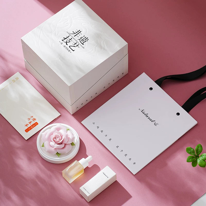 Hand‑crafted Pink Rose Porcelain Flower Fire‑Free Fragrant Stone Aromatherapy Gift Box