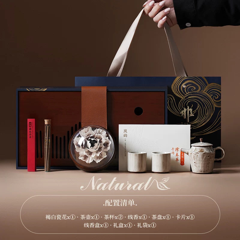 Xiaoxiang Style Hand‑Pinching Peony Porcelain Flower Incense Holder, Business Art Gift