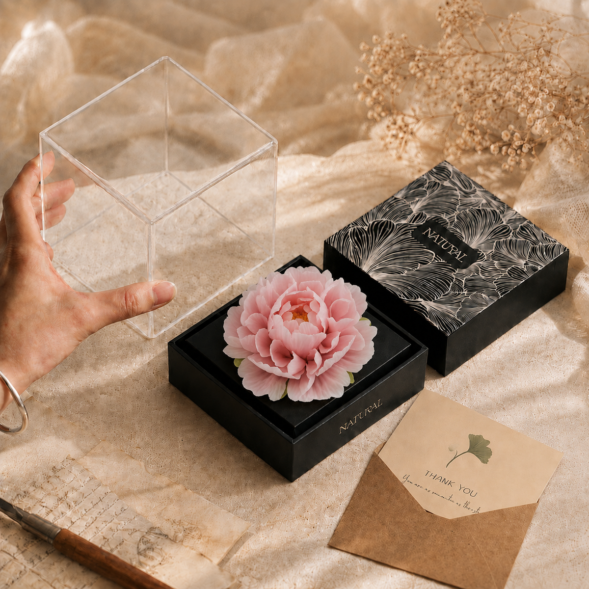 Handmade Golden Ceramic Peony Flower