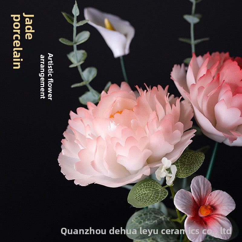 Hand-Pinching Ceramic Flower Crafts Jade Porcelain Artificial Flower Decoration Room Home Decoration Business Gift Gift for Girlfriends Gift