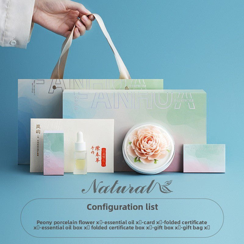 Hand‑Pinched Champagne‑Colored Floating Peony Flameless Diffuser Gift Box