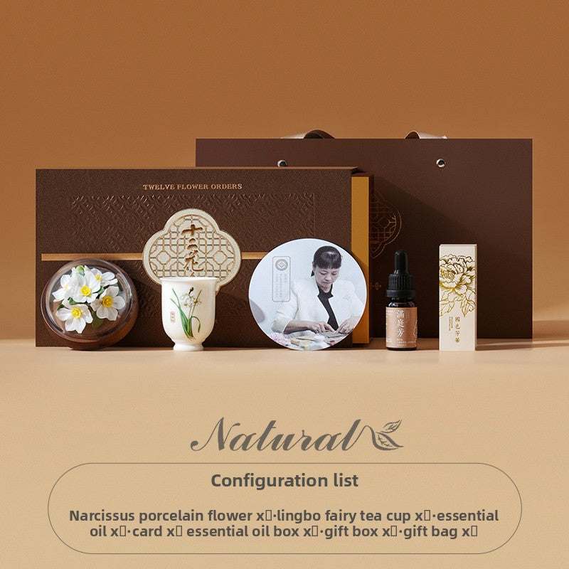Lanyu [Twelve Flower Orders] Handmade Porcelain Flower Aromatherapy High Color Value Master Cup Set Gift for Customer Leaders Birthday Gift