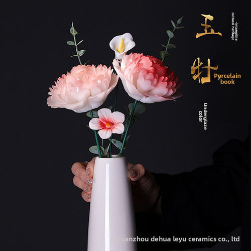 Hand-Pinching Ceramic Flower Crafts Jade Porcelain Artificial Flower Decoration Room Home Decoration Business Gift Gift for Girlfriends Gift