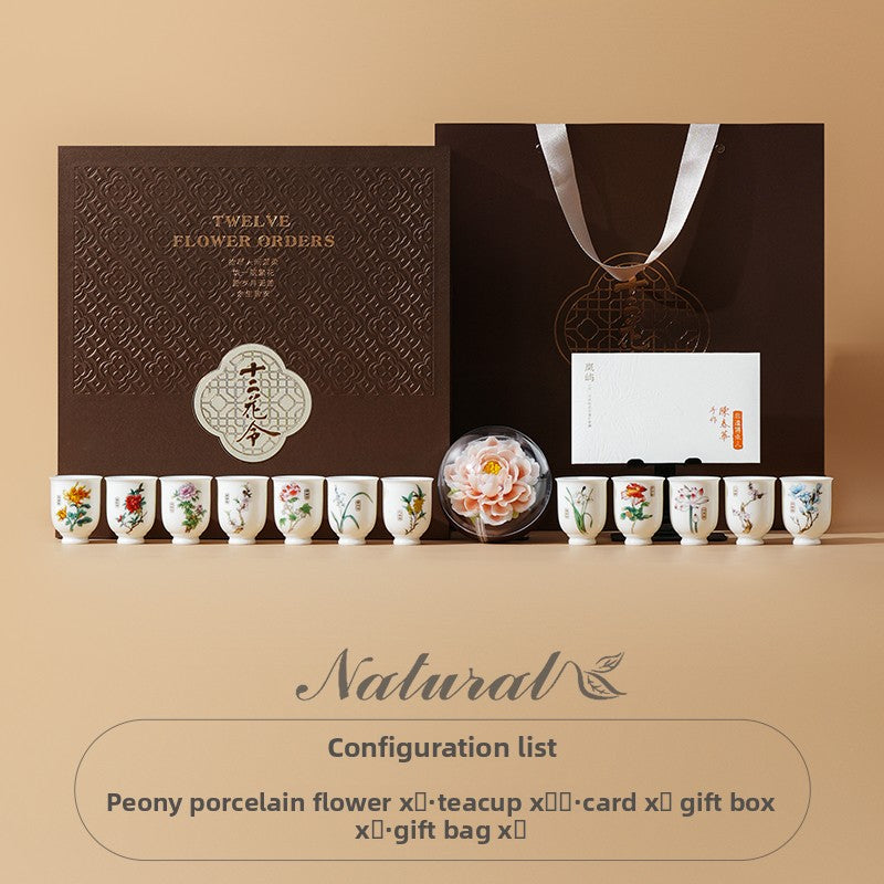 Lanyu [Twelve Flower Orders] Handmade Porcelain Flower Aromatherapy High Color Value Master Cup Set Gift for Customer Leaders Birthday Gift