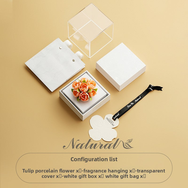 Hand‑Pinched Square Peony Flameless Aromatherapy Gift Box