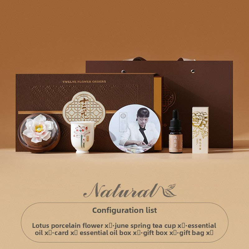 Lanyu [Twelve Flower Orders] Handmade Porcelain Flower Aromatherapy High Color Value Master Cup Set Gift for Customer Leaders Birthday Gift