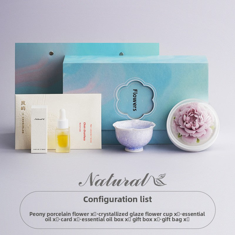 Lanyu Peony Porcelain Flower Aromatherapy Flower Theme Gift Box Set Women's High-End Gift Creative Gift Birthday Gift
