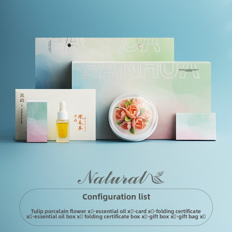 Lanyu Tulip Porcelain Flower Aromatherapy Gift Box Fire-Free Fragrance Diffuser Fragrance Indoor Car Decoration Birthday Hand Gift