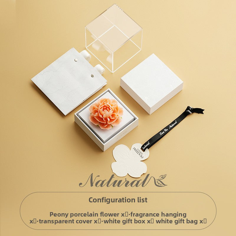 Hand‑Pinched Square Peony Flameless Aromatherapy Gift Box